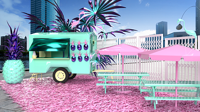 Toronto Pineapple Whip 3d art 3d design 3d designer adobe dimension adobe photoshop booth brand design brand identity branding design experiential design food truck ice cream truck immersive installation installation art mint green pink pop up tradeshow