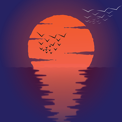 SunSet design evening flat illustration ocean sun sunset vector