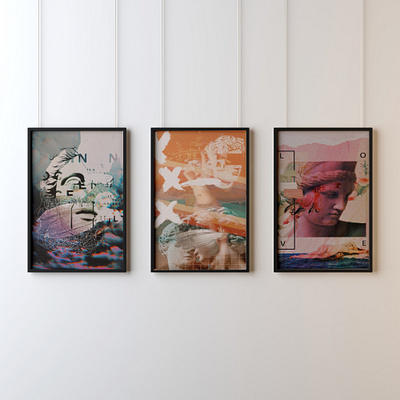 Choose 3 Prints Promo Shot advertising ancient greek art concept art contemporaryart contemporaryillustration design greek mythology home decor illustration mockup mockup psd modern art render statues vaporwave