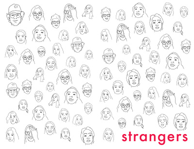 "Putting names to faces" fanzine faces fanzine illustration illustrator lineart print spread strangers