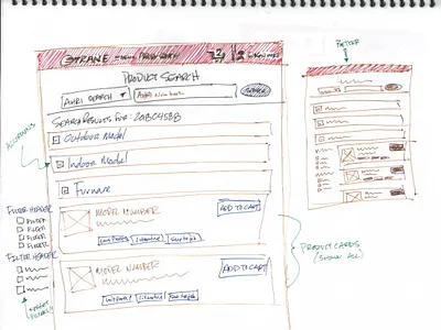Product Search Wireframe Sketch design ecommerce pen and ink product design rapid prototyping sketch ux wireframe