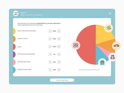 Interactive Survey Tool blue background chart colourful design dashboard design desktop dutch iconography icons ipad money next question questions step 1 survey table tool ui ux