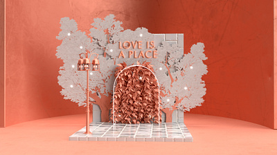 Love is a Place Wedding Pop-up 3d art 3d design 3d designer adobe dimension adobe photoshop booth brand design brand identity branding bridal celebration copper experiential design photo opp photobooth pop up subway tile typogaphy wedding white