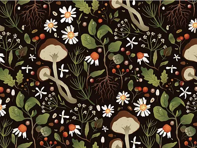 Mushroom pattern. Autumn Vector Illustration. background branding cartoon color cute art daisy design drawing dribble fall forest illustration mushroom seamless seamlesspattern season vector vector illustration wallpaper