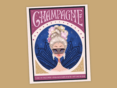 Lady Champagne champagne character design digital art female handlettering illustration illustrator packaging vino vintage style wine wine label