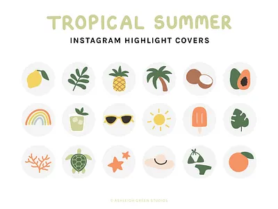 Tropical Summer icons beauty drinks flat illustrations fruit icons illustrations instagram highlights minimal icons nature plants summer trees tropical vacation icons