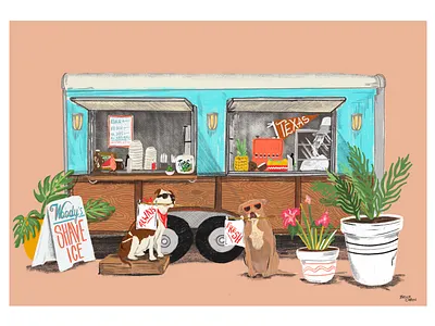 Woodys Shave Ice illustration pencil pet portrait plants