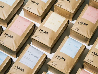 Frame Coffee Co bag branding coffee dark design ethical flavors identity light logo medium minimal package packaging pastel roast taste variety