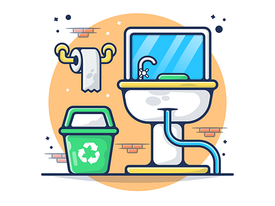 Public Mirror in Toilet, Tissue Roll, and Trash 🧻🚽🧻🗑 branding cartoon design flat icon illustration logo man mirror public mirror tissue tissue roll toilet toilet paper toiletpaper toilets trash water wc woman