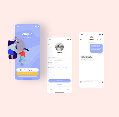 just a click away from finding your clique 👯‍♀️ app design friends hackathon humaaans matching mobile mobileapp mobileappdesign spectra typography ui