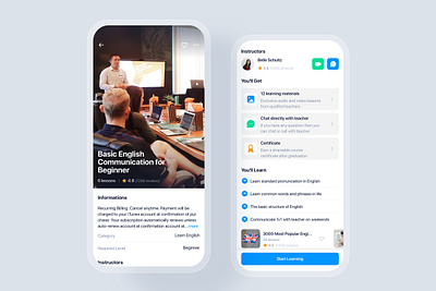 Course Details - Online Course UI Kit app certificate class course app courses education education app instructor interface learning material minimal mobile premium school subscription teacher training ui kit video app