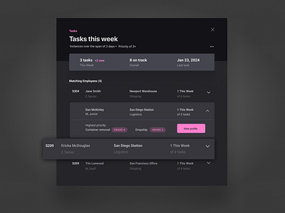 Item Modal dark interface items pink tasks ui