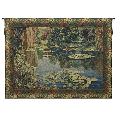 LAKE GIVERNY WITH CLASSIC BORDER BELGIAN WALL TAPESTRY branding design icon tapestry wall art