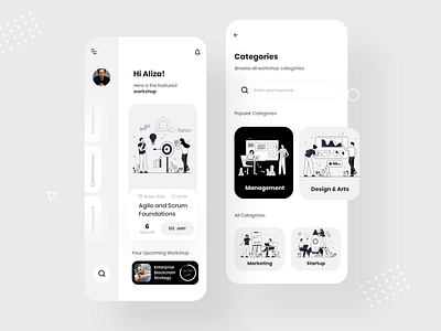 Skill develop training workshop app UI black white education app education website educational learning app learning platform minimal professional skill skills skillshare top ui top ux ui designer ui ui design ui trend ui trends uidesign workshop