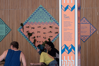 Woven - Pou/Pillars activation branding community culture design icons illustration installation art narrative new zealand people print spatial