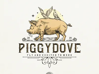 PIGGYDOVE branding design designs dove illustration logo pig piggy pixel art typography vector vintage vintagelogo