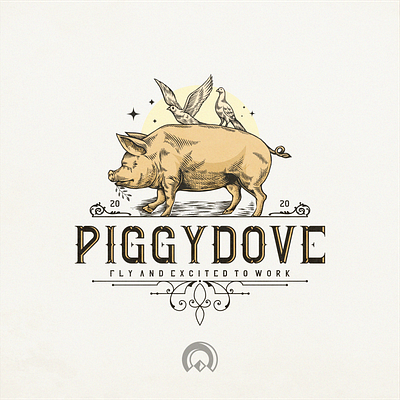 PIGGYDOVE branding design designs dove illustration logo pig piggy pixel art typography vector vintage vintagelogo