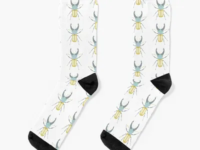 Stag beetle socks apparel beetle bug clothes design funny illustration insect pattern printshop product socks stag beetle vector