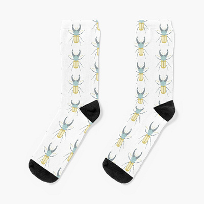 Stag beetle socks apparel beetle bug clothes design funny illustration insect pattern printshop product socks stag beetle vector