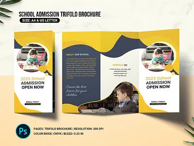 School Admission Trifold Brochure admission admission brochure admission open admission trifold collage brochure education trifold international school kids school photoshop template school admission school admission brochure school brochure school open house student study teacher transfer trifold brochure university university brochure