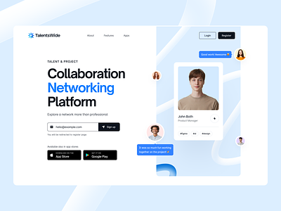 TalentsWide ✦ Collaboration Networking Platform blue branding creative design landing landing page network platform talent typography ui ux web web design website