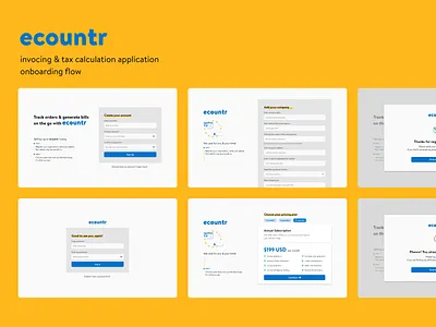 ecountr | invocing and tax calculation application design figma onboarding ui ui design