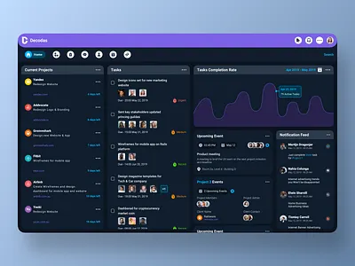 DECODAS Tasks & Projects management Dashboard CRM UI app community designer designer portfolio icon menagement navigation project projects sketch task tasks ui ux