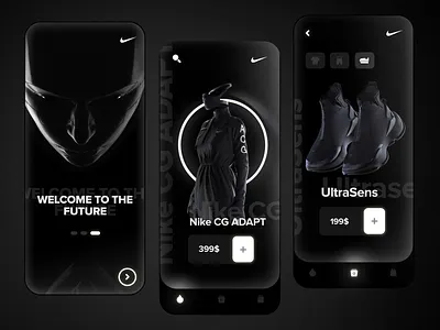Futuristic nike clothing app cyberpunk ecommerce futurism minimal mobile nike nike running nike shoes shop trend