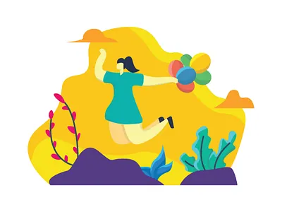 Happy ballon design flat graphic happy illustration illustrationvector jump vector yellow