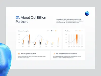 About Partners • Website Section 3d about analytic block blue card change data design graph operators orange partners problems section ui ux web website white