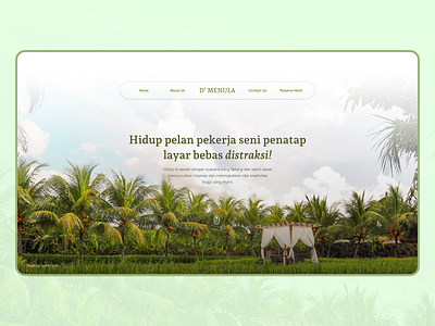 Slow living workspace in bali cotage desktop landing page field figma green cotage green theme hero hero design jumbotron landing page responsive landingpage ricefield sawah slow living space uiux workspace