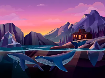 Whales Illustration adobe illustrator adobe photoshop art artwork illustration web illustration whales