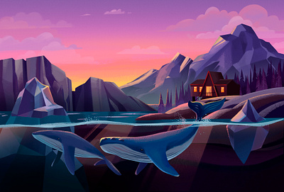 Whales Illustration adobe illustrator adobe photoshop art artwork illustration web illustration whales