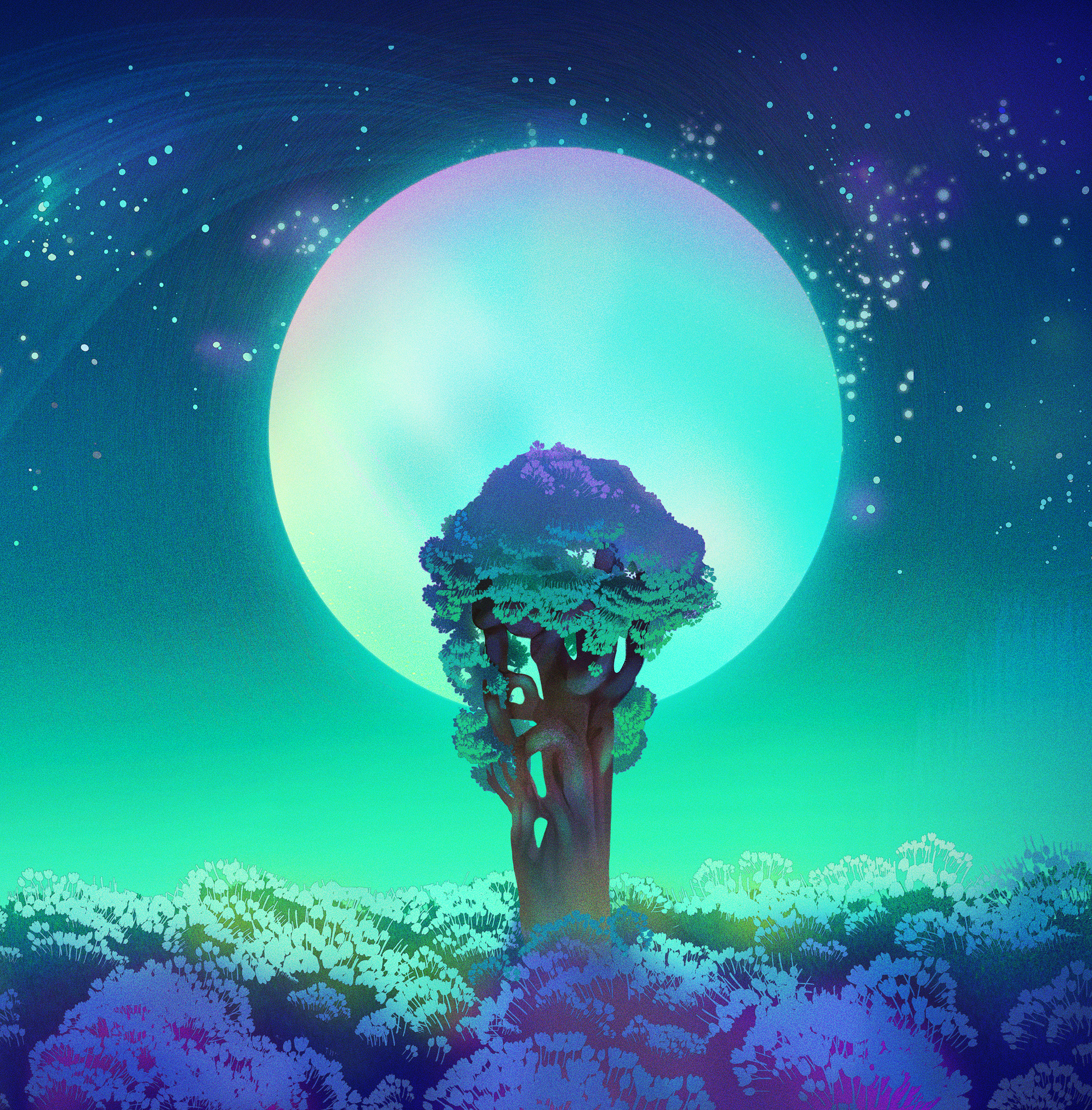 Oliver the Beagle's Magical Night Journey #2 environment forest illustration moon night tree