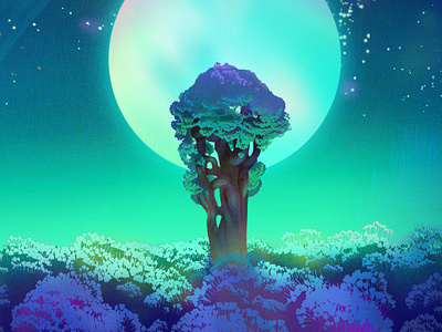 Oliver the Beagle's Magical Night Journey #2 environment forest illustration moon night tree