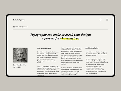 Article page blog post branding clean concept design digital news layout exploration minimal modern web design news typography typography design ui ux web website design