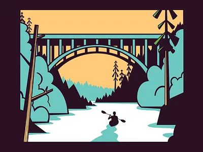 Paddle Oregon bridge forest illustration kayak kayaker nature oregon outdoors paddle board paddling river trees vector