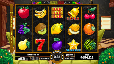 TropicAnna art for sale bonus casino cherry digital digital art gambling game art game dev game development game reel game ui grape kiwi melon pear scatter score slot design slot machine