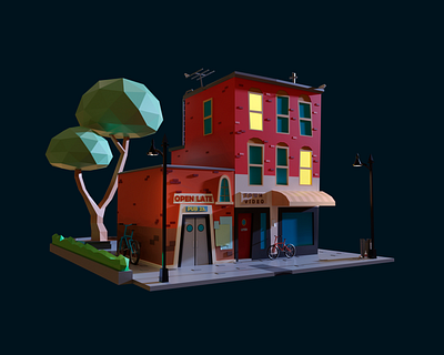 Night in the Neighborhood 3d 3d art 3dsmax art artist artwork corona render creative digital art digital illustration lighting low poly night