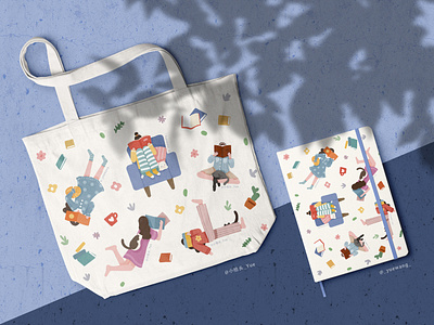 Reading Time Pattern Design cat design girl graphic illustration pattern reading