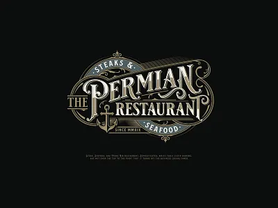 The Permian Steaks & Seafood adobe illustrator anchor elegant food and drink logo design luxury restaurant retro seafood sophisticated steak typography victorian vintage