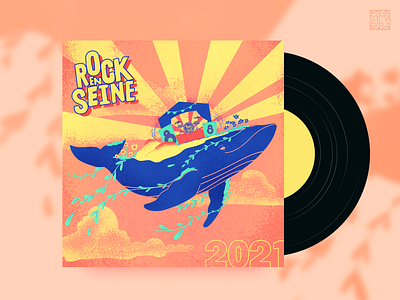 Rock en Seine - vinyle cover concept animal branding design event festival flower hippie illustration music music art musician summer ui web whale