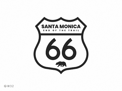 W32 - End of the Route 66 badge bear california route route 66 santa monica shield sign sticker trail travel trip