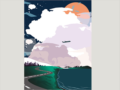 into the sky airplane art colorful illustration illustrator minimal sky travel vector vector art vector illustration