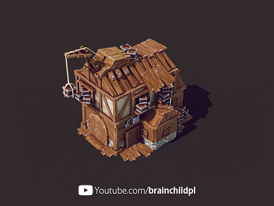 Warehouse (Level 2) Building - 3d Low poly Game Building 3d art 3d artist 3d game art 3d game building 3d low poly 3d low poly art apocalypse brainchildpl city builder game art game building landing pad low poly lowpoly medieval post apocalypse rts strategy textures