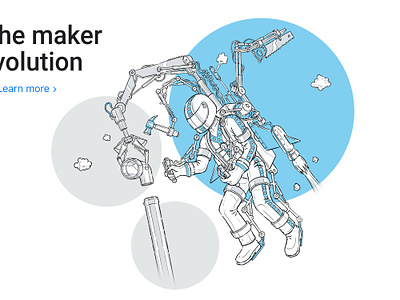 Super Maker blue illustration inventive machines pen and ink steampunk technology ui illustration