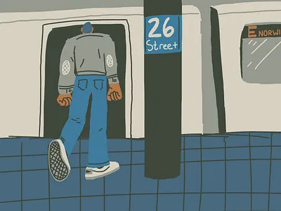 Night Riding character dark illustration limited palette metro mood study subway