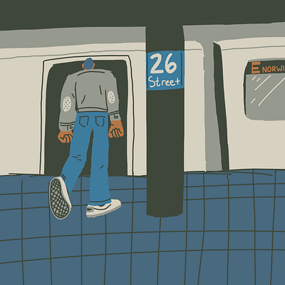 Night Riding character dark illustration limited palette metro mood study subway