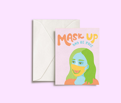 Mask Up Card color design digital art digital illustration greeting card greetingcard handlettering illustration mask portrait typography vector