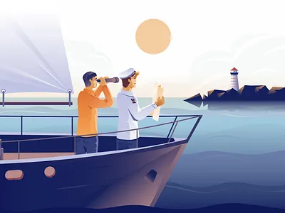 The Art of Consultancy branding captain character design illustration landscape lighthouse modern ocean sailor ship sun vector